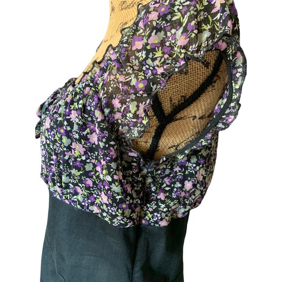 ๐ 2/$20 ๐ Black A line Dress with Floral Slightly Ruffled Top sz 13 - Picture 5 of 8